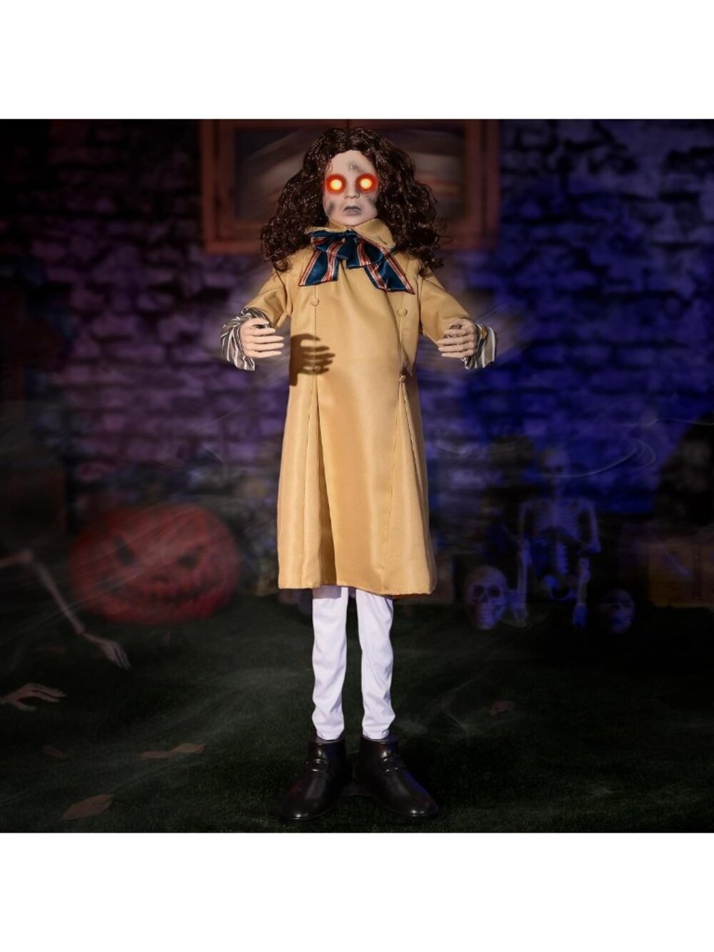 Creepy Animated Doll 48" with Sound & LED Eyes - Spooky Halloween Decor Prop